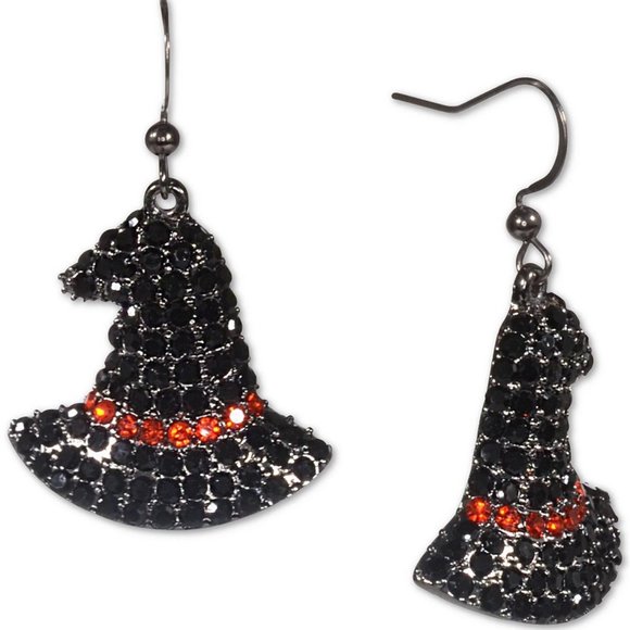 Holiday Lane Jewelry - HOLIDAY LANE HALLOWEEN WITCH HAT HEMATITE BLACK/ORANGE CRYSTAL EARRINGS**NEW!